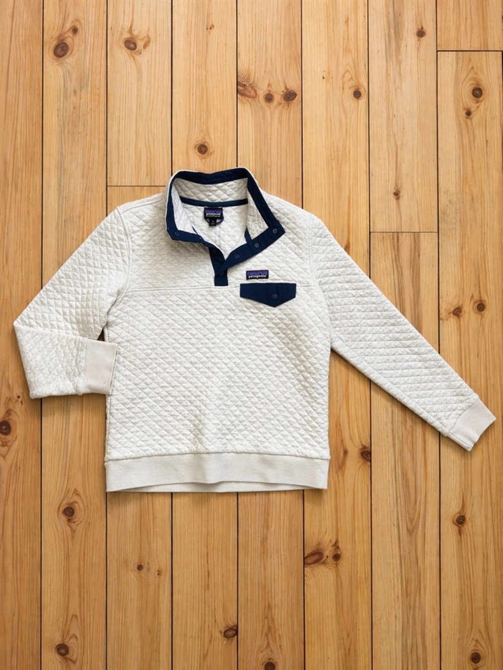 Patagonia Quilted Snap-T Pullover Women’s M Organic Cotton Cream Sweater - Picture 2 of 3